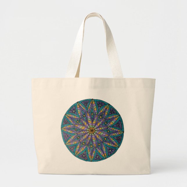 Purple/Teal Starburst Mandala Tote Bag (Devant)