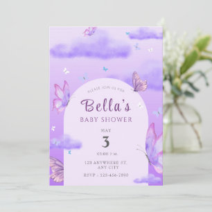 Purple Thème Papillon Baby shower Invitation