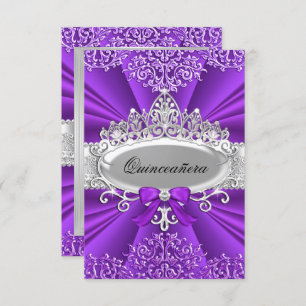 Purple Tiara & Damask Quinceanera Invitation