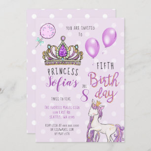 Purple Tiara Princess Horse Invitations d'annivers
