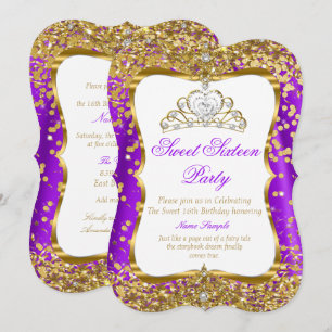 Purple Tiara Princess Sweet 16 Or Blanc Invitation