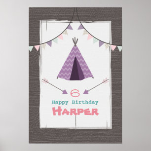 Purple Tipi Camping Poster d'anniversaire