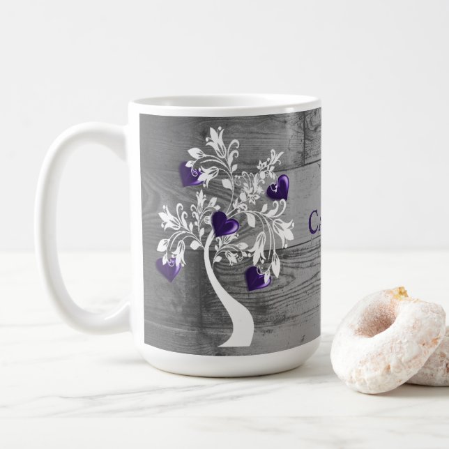 Purple Tree of Hearts Mug de café personnalisée (Avec donut)