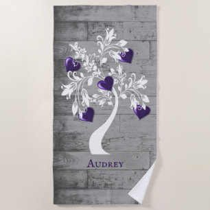 Purple Tree of Hearts Serviette de plage personnal