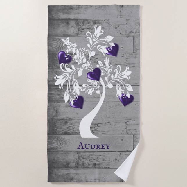 Purple Tree of Hearts Serviette de plage personnal (Devant)