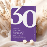 Purple Trente 30e anniversaire Invitation de fête<br><div class="desc">Invitations tendance violet 30ème anniversaire avec le numéro '30' dans une grande police serif audacieuse,  et un modèle invitation moderne facile à personnaliser.</div>