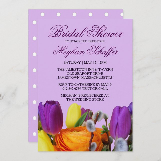 Purple Tulip Bouquet de nuptiale Invitations de do (Devant / Derrière)