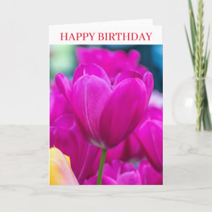 Purple tulipes jusqu'à la carte d'anniversaire pro