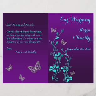 Purple Turquoise Butterfly Floral Wedding Programm