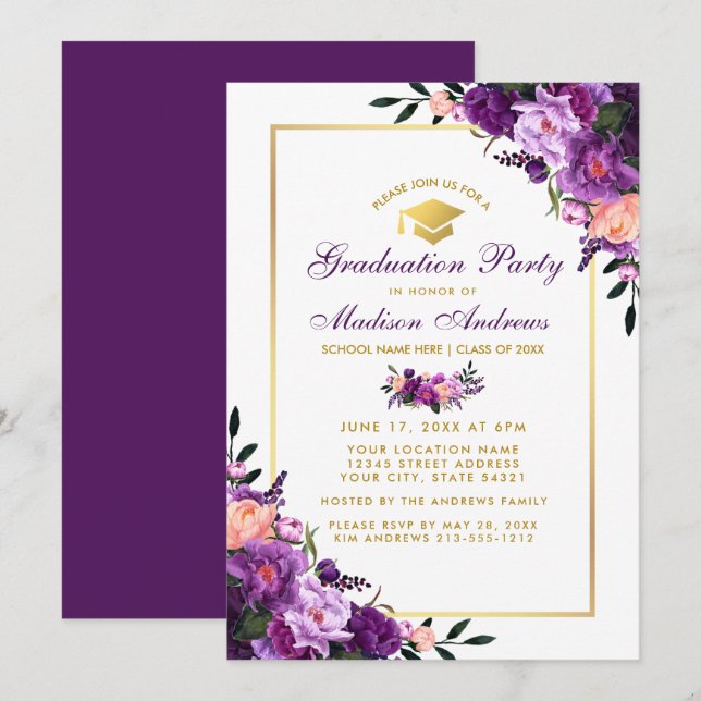 Purple Ultra Violet Graduation Party Invitation P (Devant / Derrière)