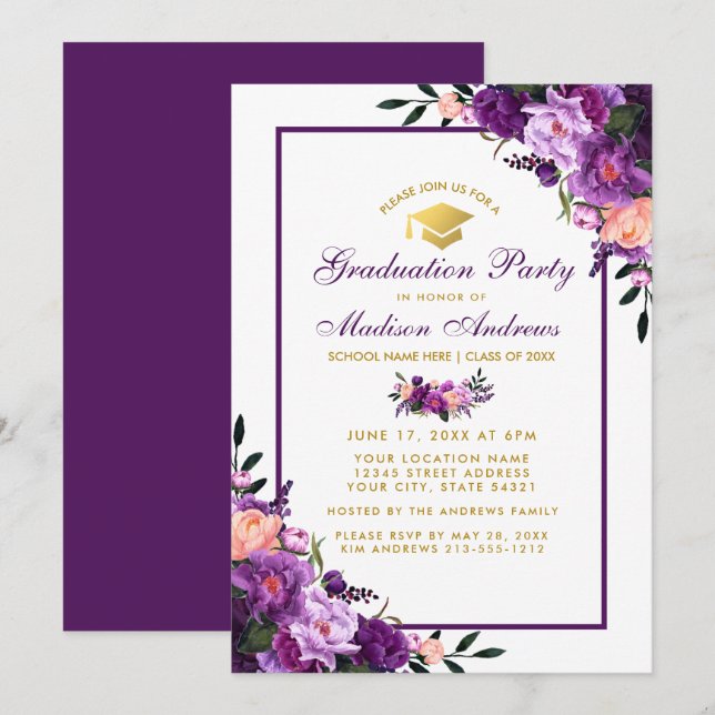Purple Ultra Violet Graduation Party Invitation PF (Devant / Derrière)