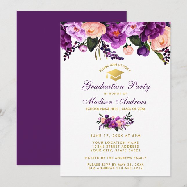 Purple Ultra Violet Graduation Party Invitation PF (Devant / Derrière)