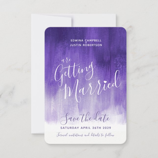Purple ultraviolet moderne art save the date cards (Devant)
