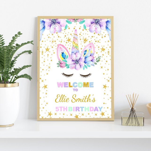 Purple Unicorn Anniversaire Affiche de bienvenue d (Purple Unicorn Welcome Signs)