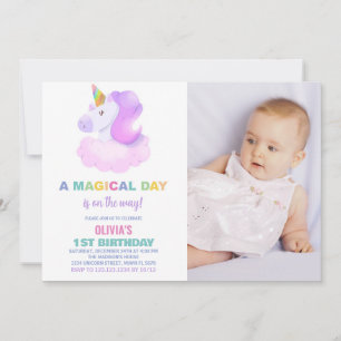 Purple Unicorn Invitations d'anniversaire avec pho
