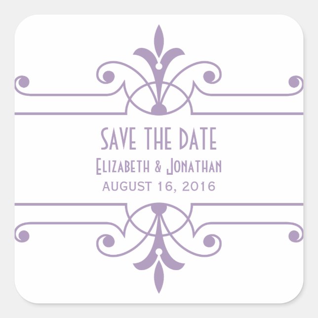 Purple v2 Fancy Ornamental Save Date Stickers (Devant)
