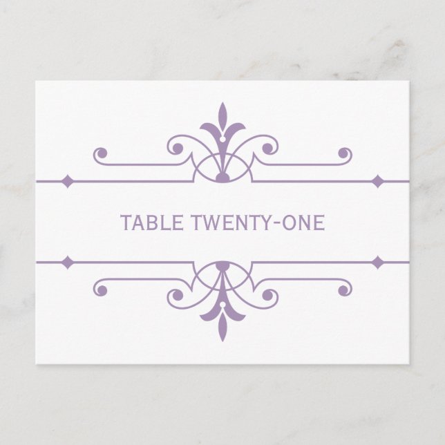 Purple v2 Fancy Ornamo Numéro de table Carte posta (Devant)