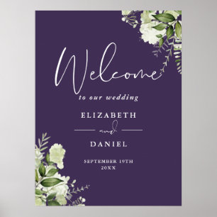Purple verdure Floral Mariage Affiche de bienvenue