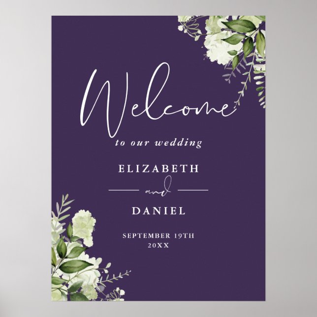 Purple verdure Floral Mariage Affiche de bienvenue (Devant)