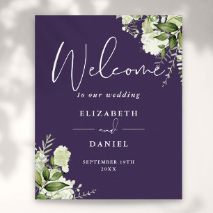 Purple verdure Floral Mariage Affiche de bienvenue