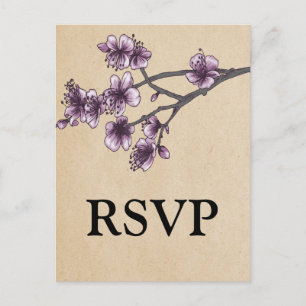 Purple Vintage Cherry Blossoms Carte Postale RSVP