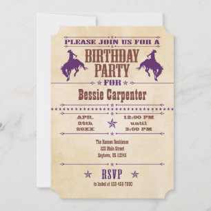 Purple Vintage Cowboy Invitation Anniversaire