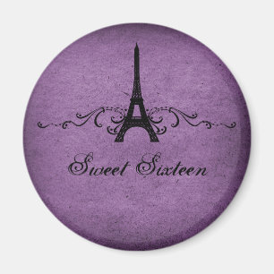 Purple Vintage Français Flourish Sweet 16 Magnet