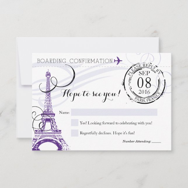 Purple Vintage Paris France Anniversaire RSVP (Devant)