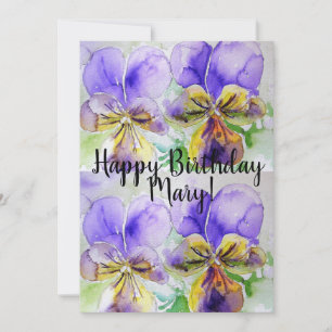 Purple Viola pansy Aquarelle Invitation d'annivers