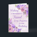 Purple Watercolor Flowers Ami Carte d'anniversaire<br><div class="desc">Carte d'anniversaire pour ami avec des fleurs d'aquarelle violette et verset réfléchi.</div>