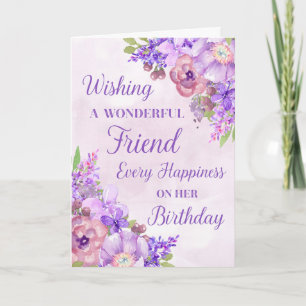 Purple Watercolor Flowers Ami Carte d'anniversaire
