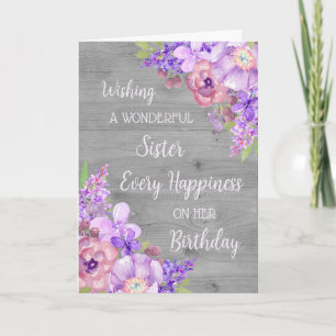 Purple Watercolor Flowers Soeur Carte d'anniversai