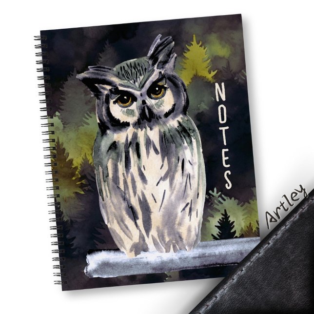 Purple Watercolor Forest Owl Journal personnel (Créateur téléchargé)