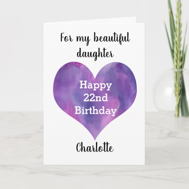 Purple Watercolor Heart 22e carte d'anniversaire (Devant)