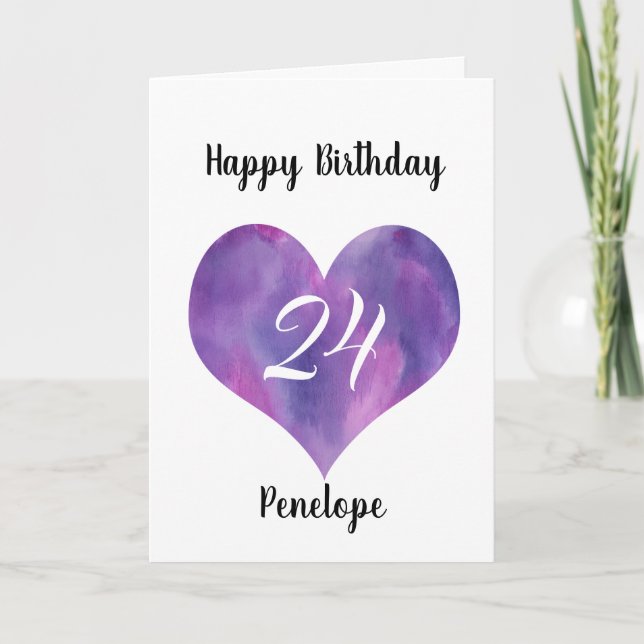 Purple Watercolor Heart 24e carte d'anniversaire (Devant)