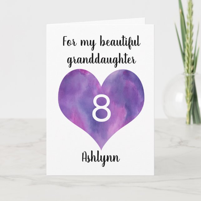 Purple Watercolor Heart 8e carte d'anniversaire (Devant)