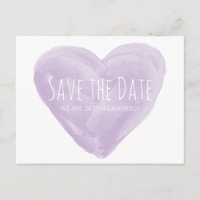 Purple Watercolor Heart Enregistrer la date Carte  (Devant)