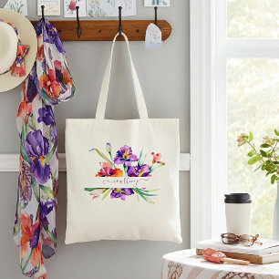 Purple watercolor Iris personalized Tote Bag
