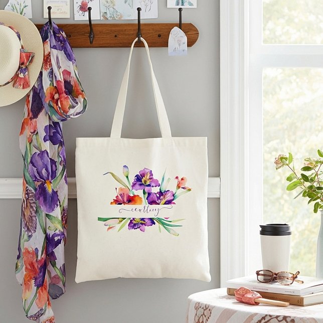 Purple watercolor Iris personalized  Tote Bag (Créateur téléchargé)