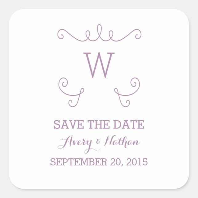 Purple Whimsical Flourish Save Date Stickers (Devant)