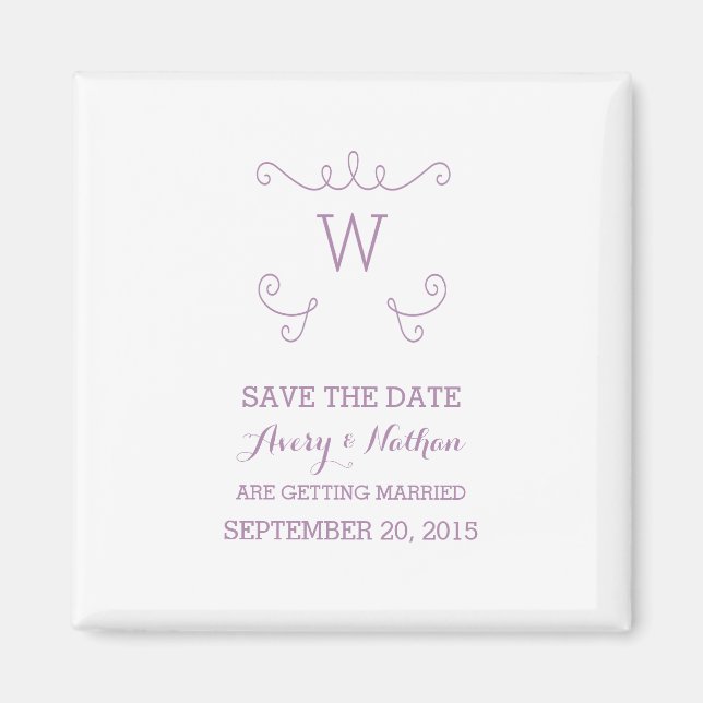 Purple Whimsical Flourish Save the Date Magnet (Devant)