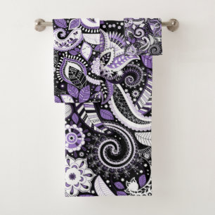 Purple White Black Paisley Motif d'impression