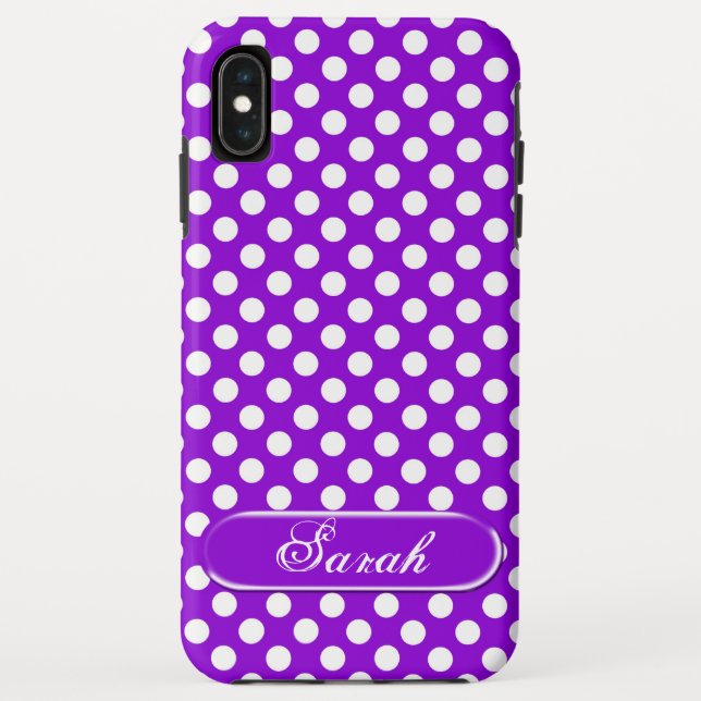 Purple White Polka Dot Motif iPhone XS Max Coque (Dos)