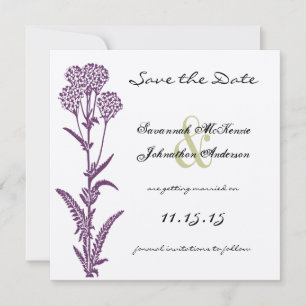Purple Wild Flower Branch Wedding Save the Date