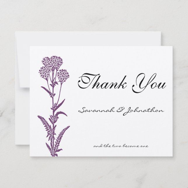Purple Wild Flower Branche Mariage Merci Cartes (Devant)