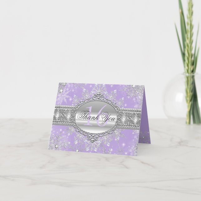 Purple Winter Wonderland Sweet 16 Cartes de remerc (Devant)