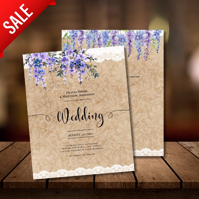 Purple Wisteria Fleurs Mariage Rustic Kraft dentel (Créateur téléchargé)