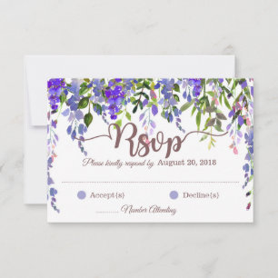 Purple Wisteria Floral Drop Carte RSVP