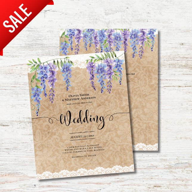 Purple Wisteria Floral Mariage Rustique Kraft dent (Créateur téléchargé)