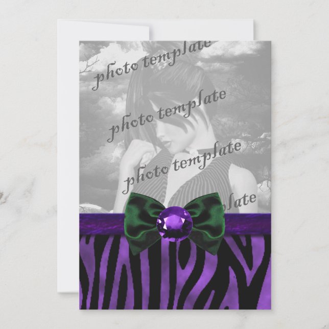 Purple Zebra Bijoux Bow Invitation gothique (Devant)